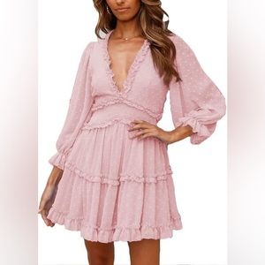 Pink Flowy V Neck Dress
